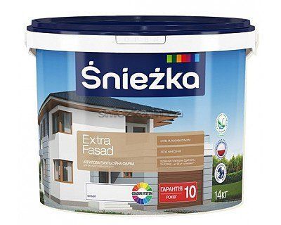 Краска матовая акриловая эмульсионная для фасадов и внешних стен Sniezka EXTRA FASAD, 1,4 кг, белый, матовый 65644 фото