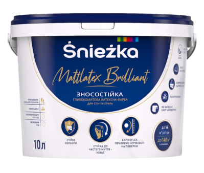 Краска износостойкая латексная Sniezka Mattlatex Brilliant, 1 л, белый, глубокоматовый 17162 фото